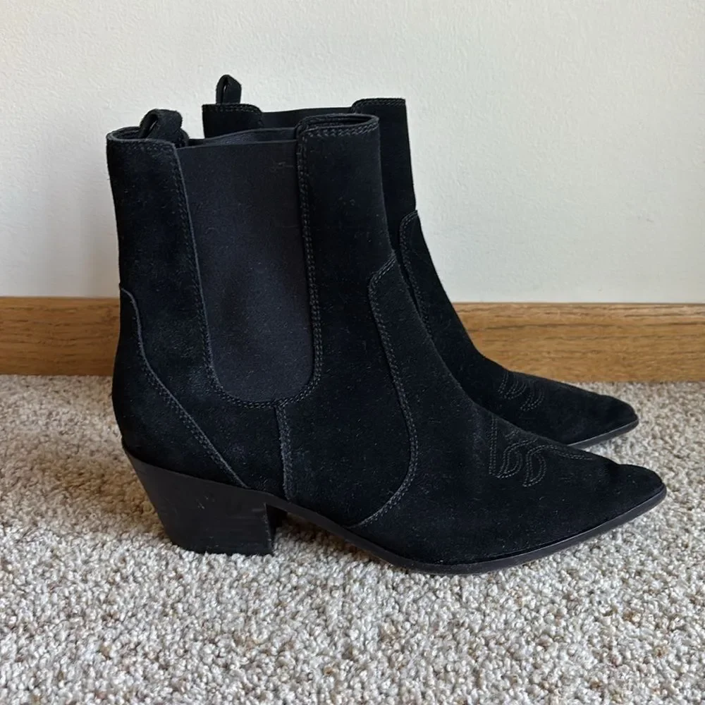 Paige Women’s Black Suede Leather Willa Western Style Chelsea Ankle Boot Booties